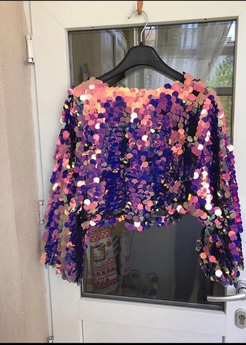 Kadın Çok Renkli Parlak Mini Bluz - Görsel 2