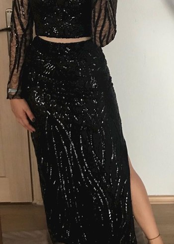 Uzun Kollu siyah Dantel Gece Elbisesi - Görsel 4