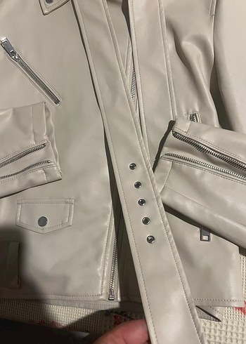 LC Waikiki Bej Deri Kadın Ceket Fermuarlı