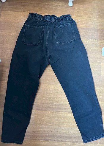 36 Beden Kemer Detaylı Siyah Kadın Denim Pantolon