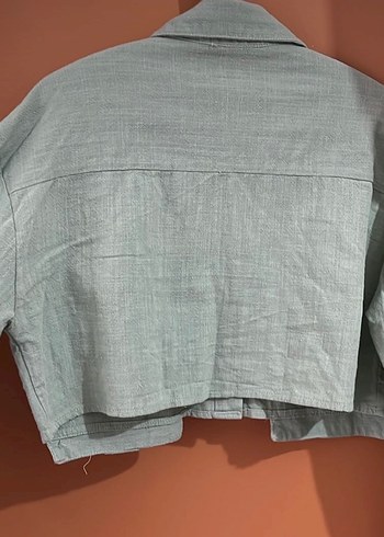 Düğmeli Keten Bej Crop Gömlek - Görsel 3