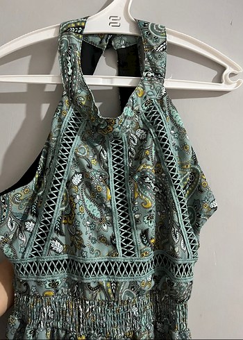 Bohem Tarzı Turkuaz Uzun Elbise - Görsel 3