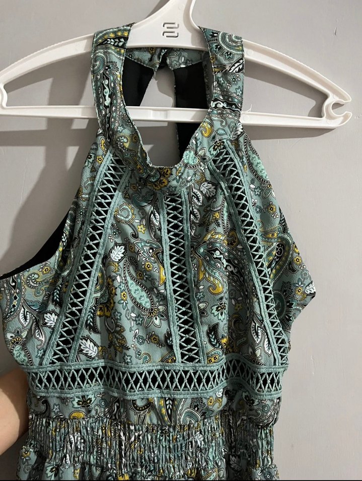 Bohem Tarzı Turkuaz Uzun Elbise - Görsel 3