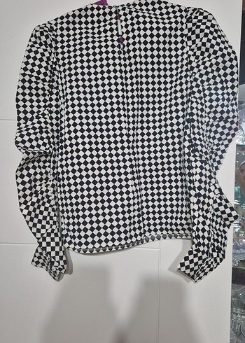 H&M Kadın Siyah Beyaz Kareli Uzun Kollu Bluz