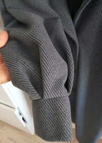 l Beden Düğmeli Gri Uzun Hamile Yün Kaban