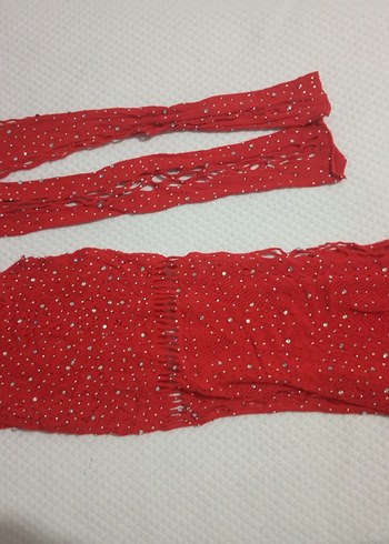 Zara Parlak Kırmızı İşlemeli Dantel Mini Elbise