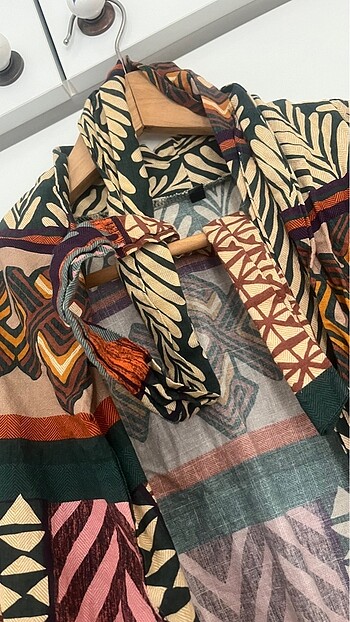 Renkli keten kimono - Görsel 4