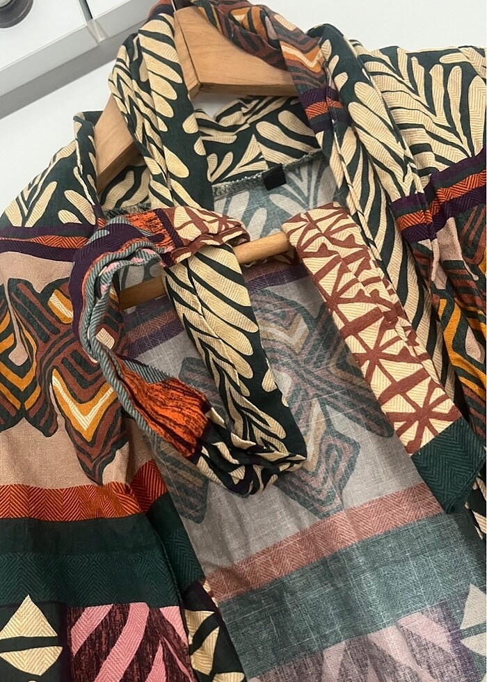 Renkli keten kimono - Görsel 4