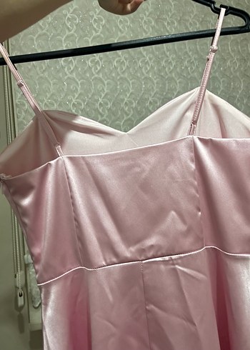 Pembe Drapeli Uzun Abiye Elbise