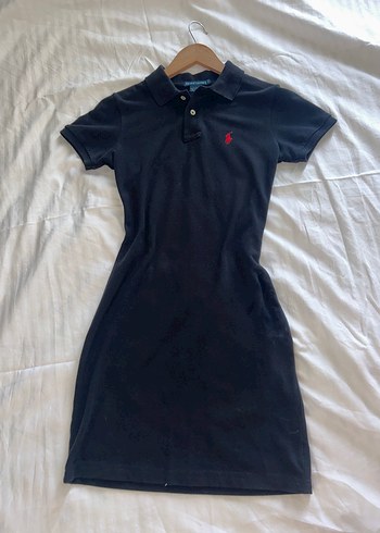 Polo Ralph Lauren Siyah Polo Yaka Kısa Kollu Midi Elbise