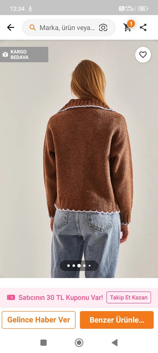 Kahverengi Triko Gömlek Yaka Kadın Hırka - Görsel 2