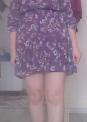 Uzun Kollu Mor Çiçekli Bohem Elbise - Görsel 4