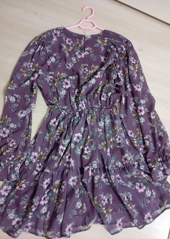 Uzun Kollu Mor Çiçekli Bohem Elbise - Görsel 10