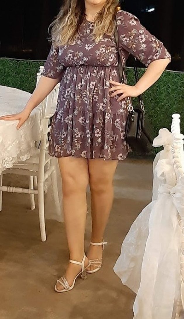 Uzun Kollu Mor Çiçekli Bohem Elbise - Görsel 3