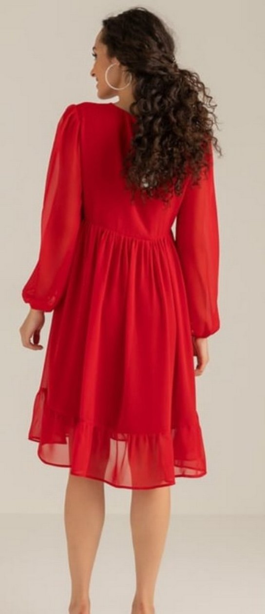 Kırmızı Fırfırlı Midi Kadın Elbise - Görsel 2