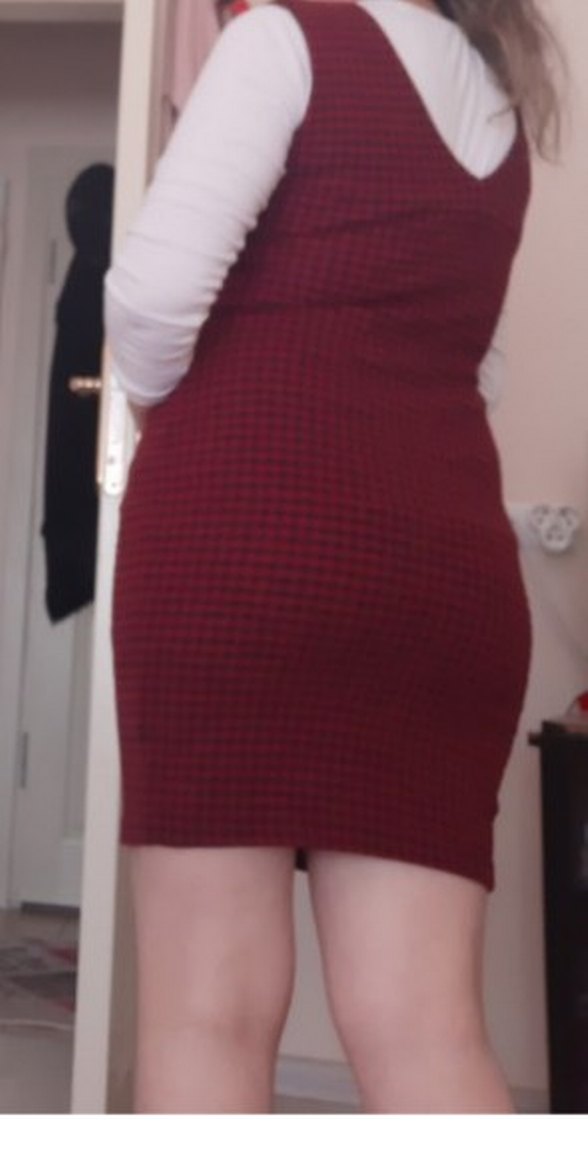 Bordo V Yakalı Midi Triko Elbise - Görsel 3