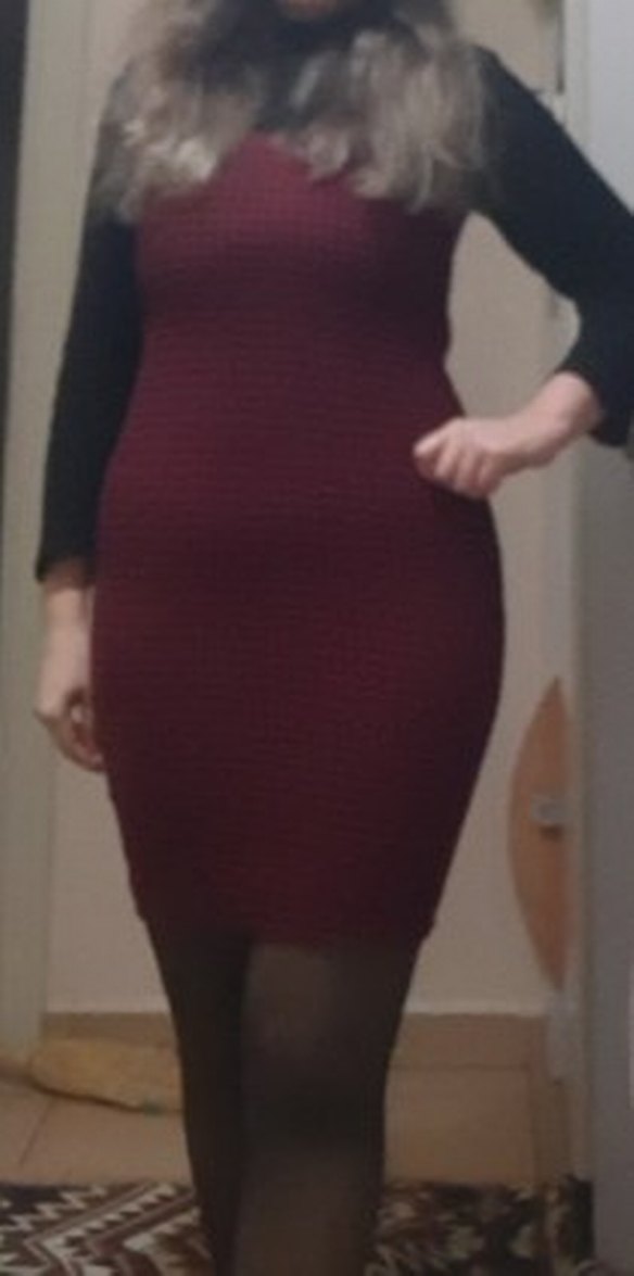 Bordo V Yakalı Midi Triko Elbise - Görsel 2