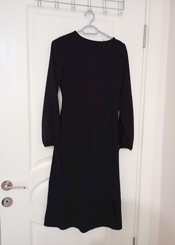 Siyah V Yaka Strappy Midi Kalem Elbise - Görsel 5