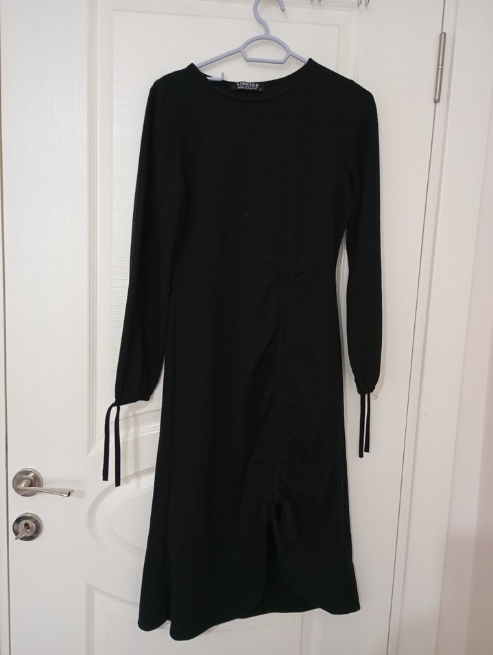 Siyah V Yaka Strappy Midi Kalem Elbise - Görsel 4