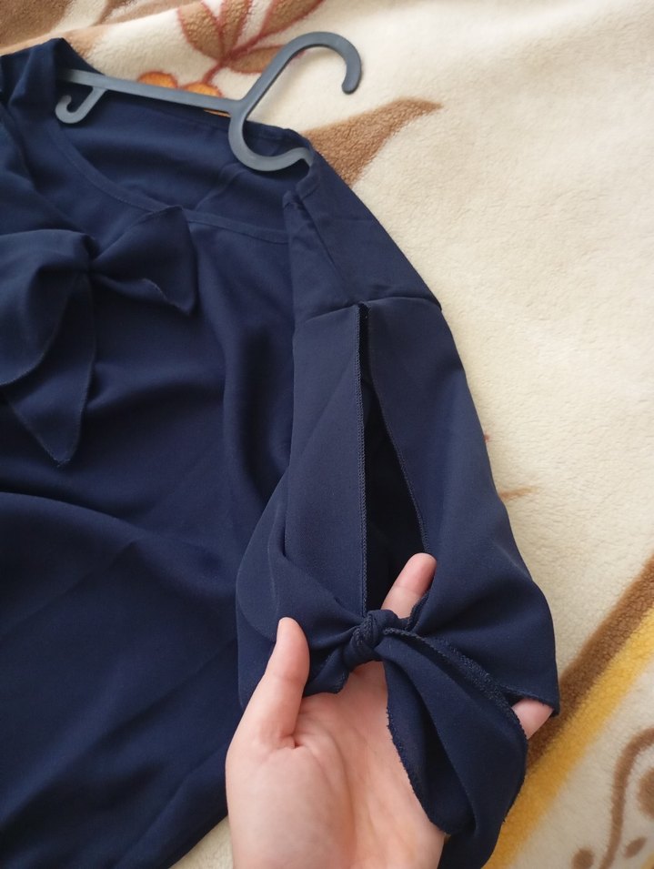 Kadın Lacivert Kısa Kollu Salaş Tişört - Görsel 4