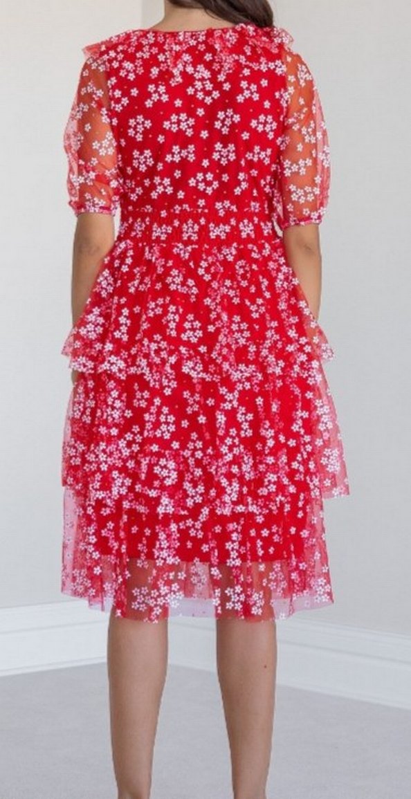 Kırmızı Çiçekli Midi Bohem Elbise - Görsel 3