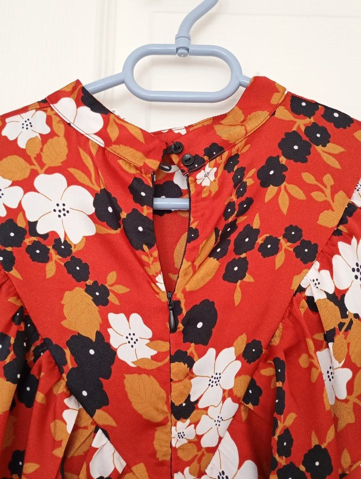 Turuncu Çiçek Desenli Uzun Kadın Elbise - Görsel 5