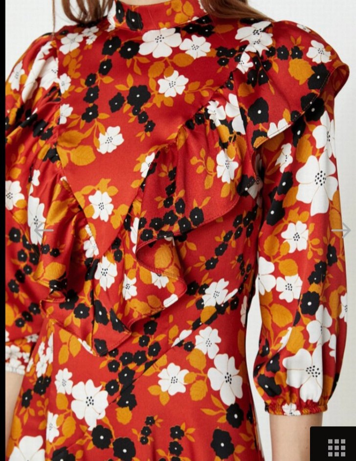 Turuncu Çiçek Desenli Uzun Kadın Elbise - Görsel 4