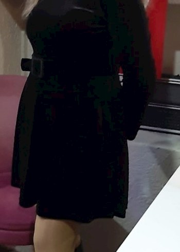 Siyah Kadife Uzun Kollu Mini Elbise - Görsel 2