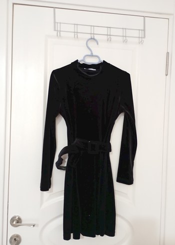 Siyah Kadife Uzun Kollu Mini Elbise - Görsel 7