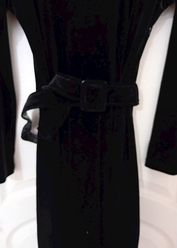 Siyah Kadife Uzun Kollu Mini Elbise - Görsel 4