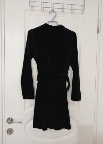 Siyah Kadife Uzun Kollu Mini Elbise - Görsel 6