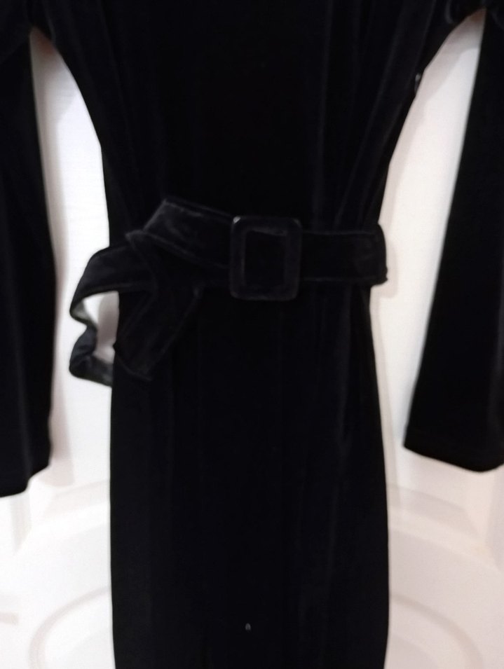 Siyah Kadife Uzun Kollu Mini Elbise - Görsel 4