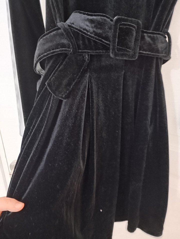 Siyah Kadife Uzun Kollu Mini Elbise - Görsel 5