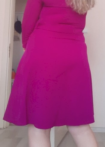 Mor V Yaka Kemerli Midi Elbise - Görsel 2