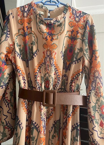 Kahverengi Bağcıklı Bohem Uzun Elbise - Görsel 2