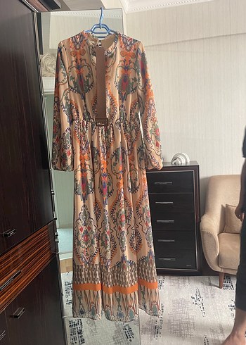 Kahverengi Bağcıklı Bohem Uzun Elbise - Görsel 5