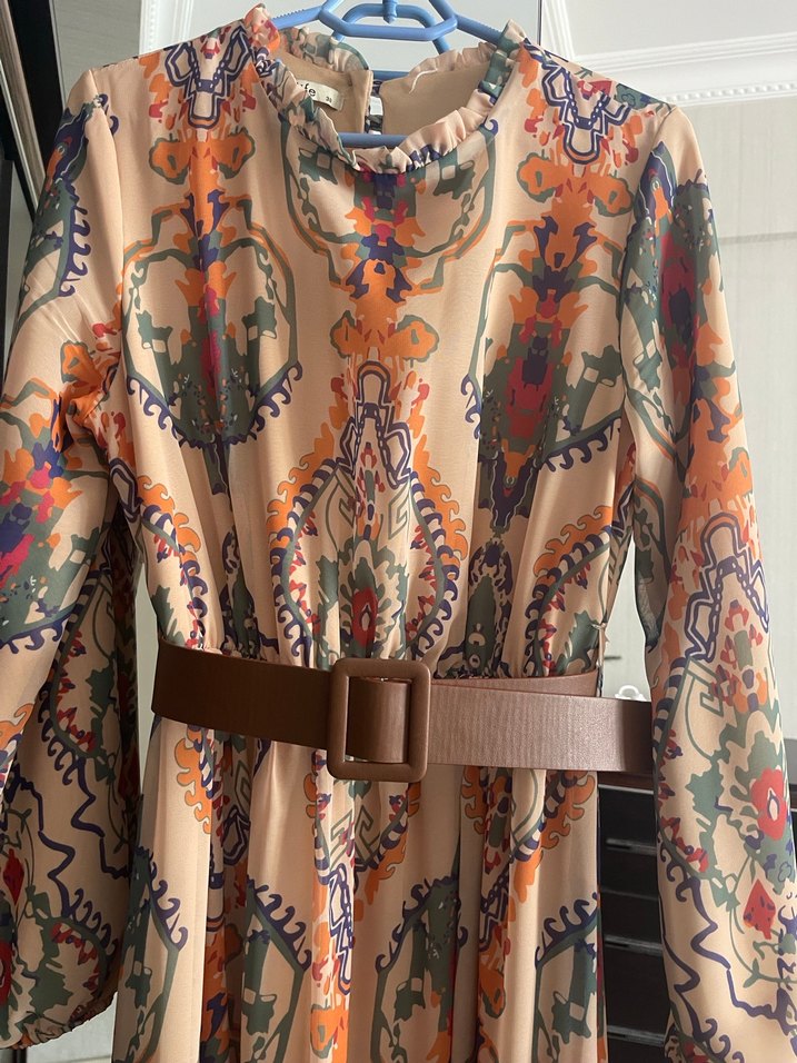 Kahverengi Bağcıklı Bohem Uzun Elbise - Görsel 2