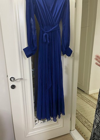 Kadın Mavi Uzun Kollu Uzun Elbise - Görsel 5