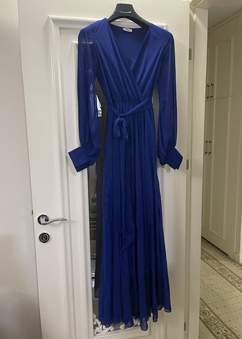 Kadın Mavi Uzun Kollu Uzun Elbise - Görsel 4