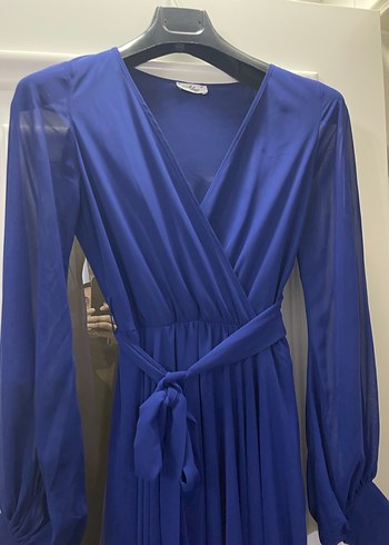 Kadın Mavi Uzun Kollu Uzun Elbise - Görsel 2