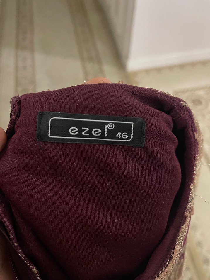 Bordo Nakışlı Uzun Kollu Vintage Abiye Elbise - Görsel 5