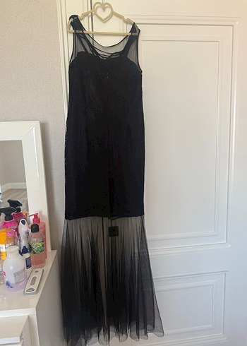 Siyah Uzun Drapeli Gotik Abiye Elbise - Görsel 2