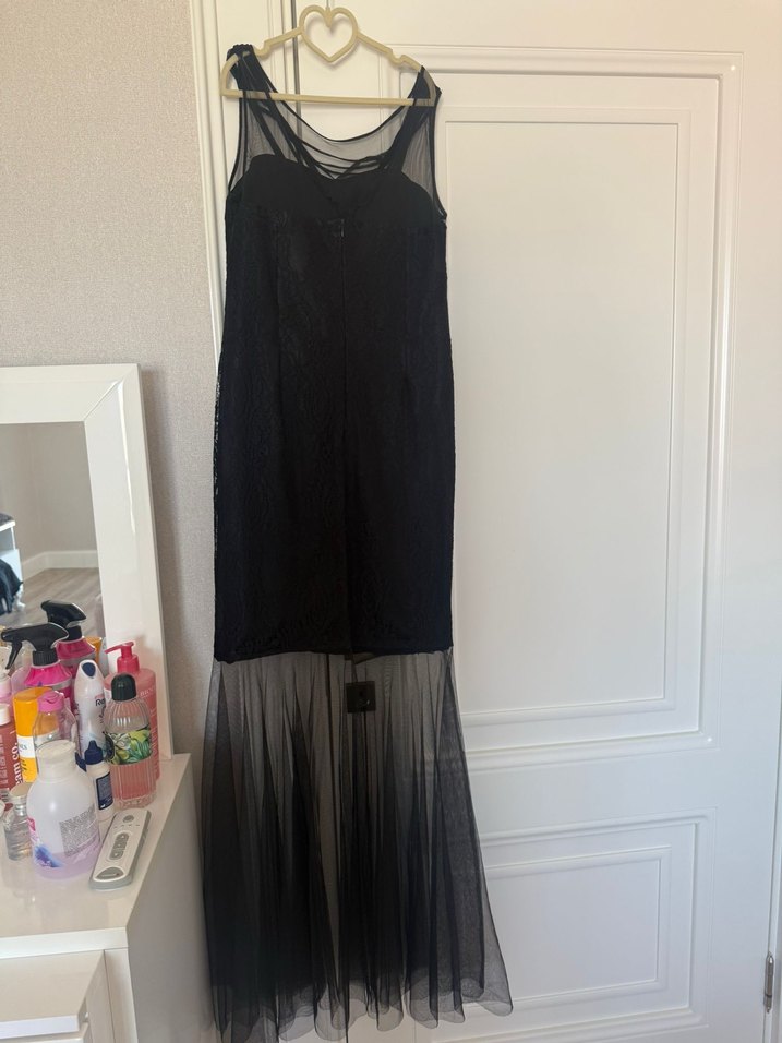 Siyah Uzun Drapeli Gotik Abiye Elbise - Görsel 2