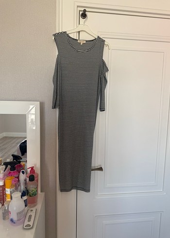 Çizgili Uzun Kollu Uzun Elbise - Görsel 2