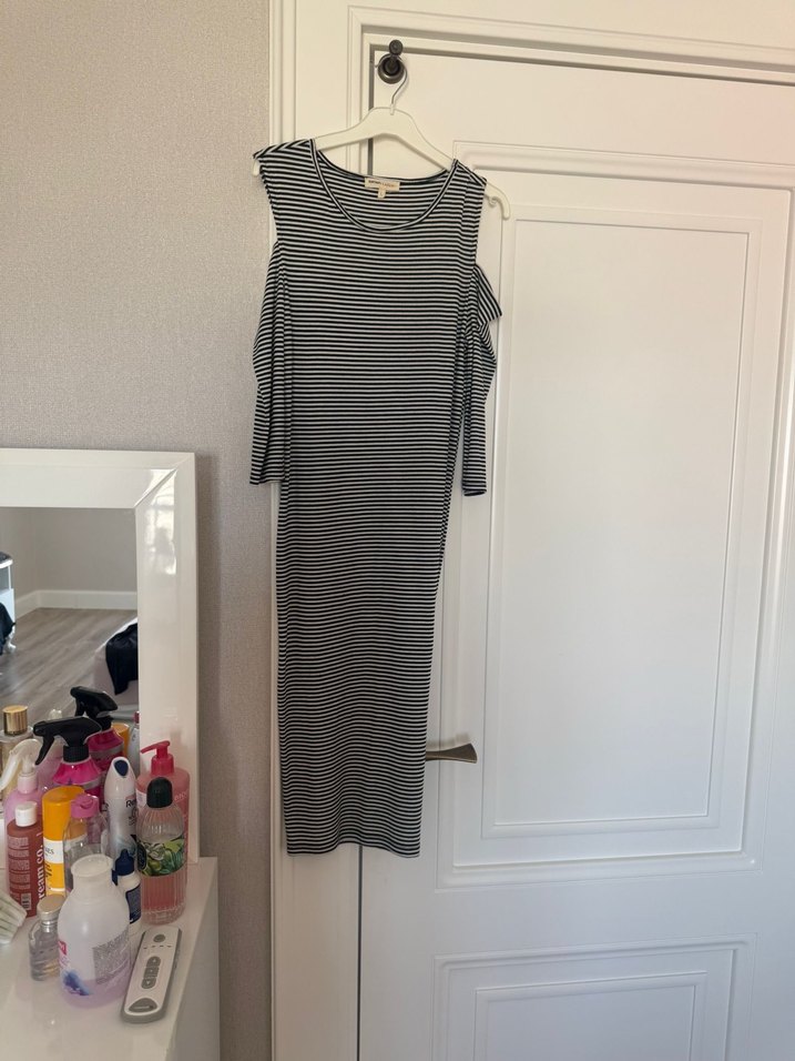 Çizgili Uzun Kollu Uzun Elbise - Görsel 2