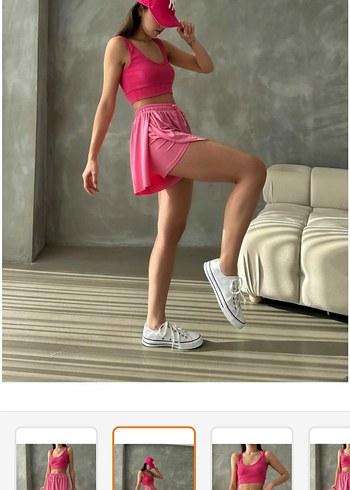 Diğer Pembe Drapeli Kadın Mini Şort şort etek tenis şort