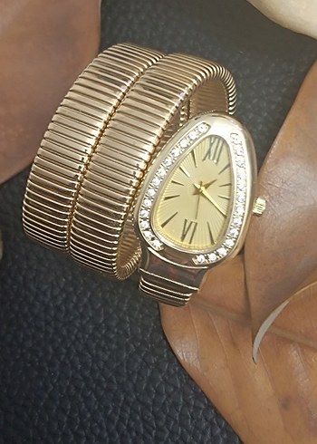 Altın Renkli Bvlgari Yılanlı Model Taşlı Kadın Bilek Saati - Görsel 3