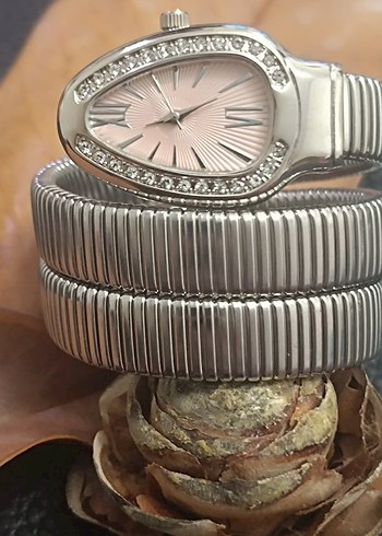 Pudra Rengi Bvlgari Model Yılanlı Kadın Saat - Görsel 3