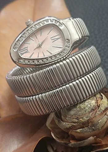 Pudra Rengi Bvlgari Model Yılanlı Kadın Saat - Görsel 2