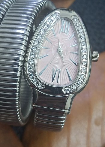 Pudra Rengi Bvlgari Model Yılanlı Kadın Saat - Görsel 5